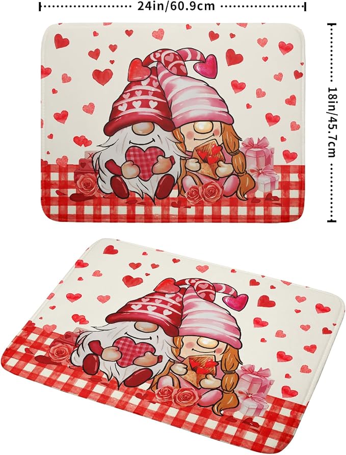 Love Gnome Dish Drying Mat 18"x24" Red Heart Microfiber Dish Drainer Rack Mat - Image 2