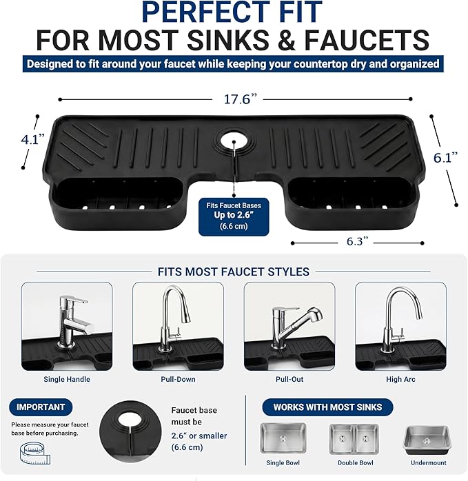 Silicone Faucet Splash Guard Mat 2 Pack – Single Hole, Hand Wash or Dishwasher - Image 3