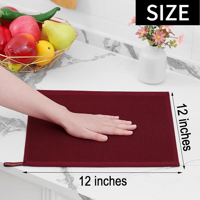 Homaxy 100% Cotton Waffle Weave Kitchen Dish Cloths 8-Pack, Burgundy | 12 x 12 - Image 5