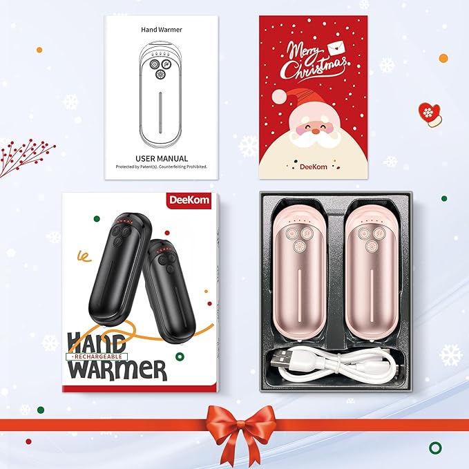 Rechargeable Hand Warmers 2 Pack, 6000mAh Electric Hand Warmer Rechargeable, 2 in 1 Portable Hand Warmers with AI Smart Chips, Outdoor, Hunting, Camping for Family for Christmas
