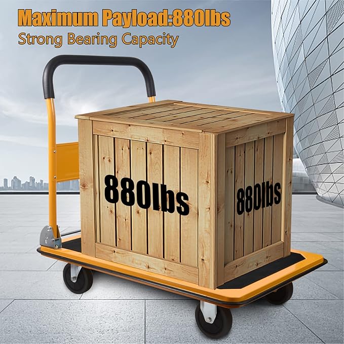 LEADALLWAY Platform Truck Large Size 880lbs Heavy Duty Foldable Push Cart 35.8x24x34.3inches Yellow