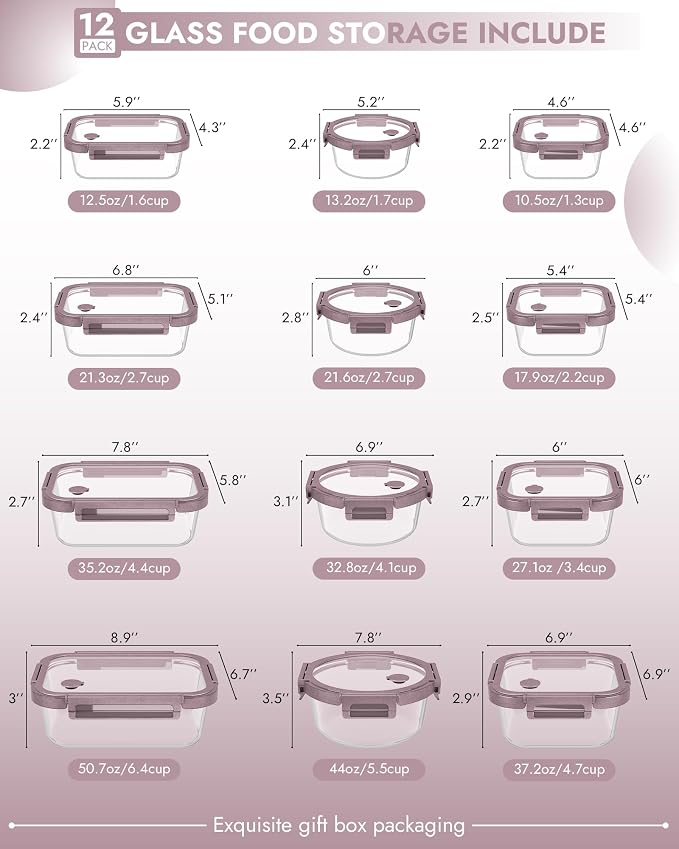 12-Pack Glass Containers with Tempered Lids – Borosilicate, Dishwasher Safe - Image 2