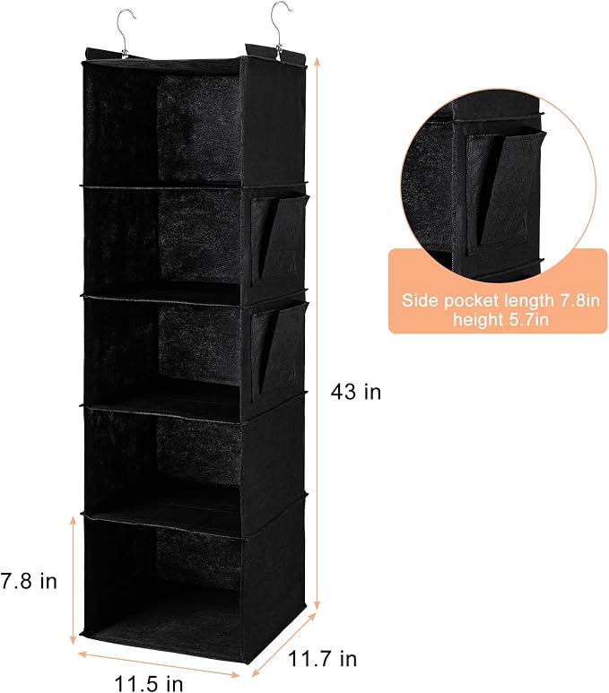 BOOMIBOO Hanging Closet Organize and Shelves, 5-Hanging Shelf | Dorm Room - Image 3