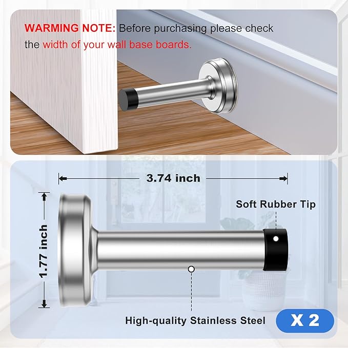 2 Pack Door Stops, 304 Stainless Steel Door Stoppers, Easy Installation - Image 3