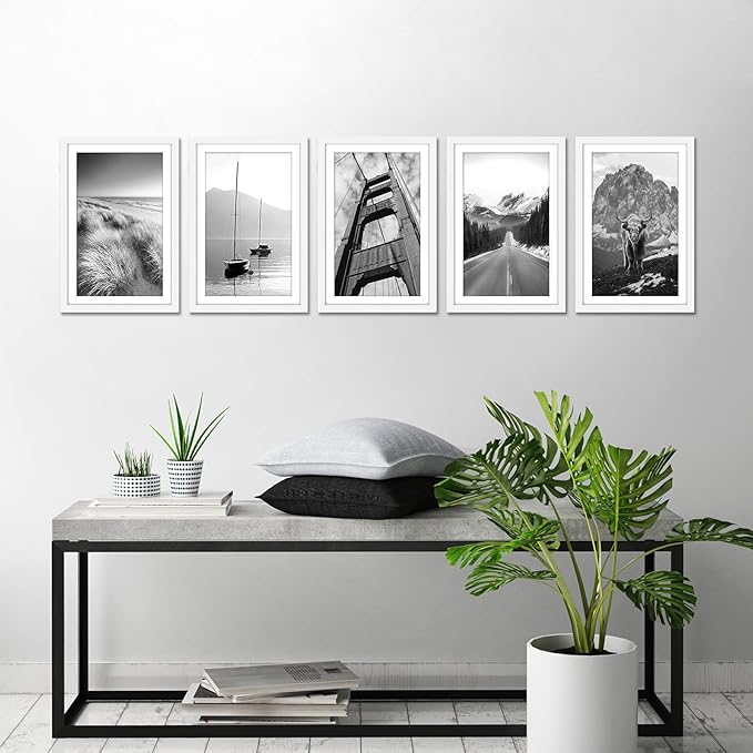 Americanflat 11x17 Picture Frame with Polished Plexiglass - Set of 5 - Use as 9x15 Frame with Mat or Display 11x17 Photo Without Mat - Galleria Collection - Picture Frames for Wall Display - White