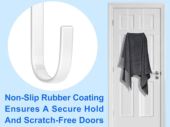 Single Extra Long Over Door Steel Hooks 4 Pack Fit 1-3/8" Door 14.2" White | - Image 4