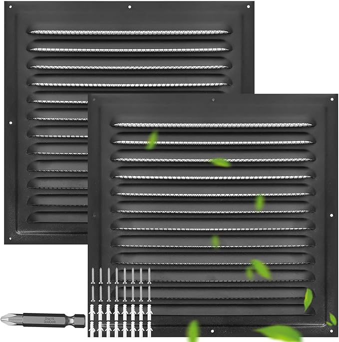 Gable Vents (12" x12" 2Pcs) Aluminum Walls, Lofts, Garages More, More with Screens, Metal Shed Vents, Outdoor Houses, Loft Ceiling Reinforcement, Square Vents, Blinds, Exterior Grille(Black)