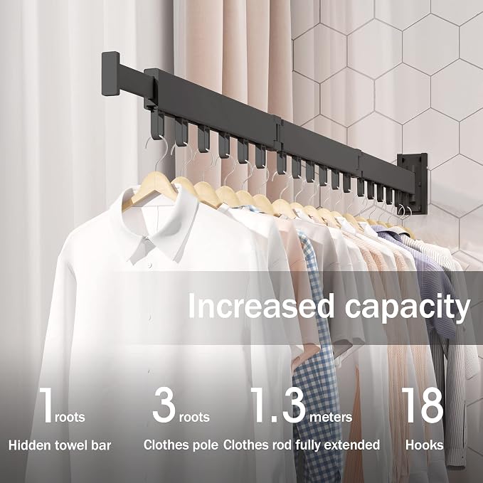 BOQORAD Clothes Drying Rack, Wall Mounted Space-Saver, Retractable, Collapsible - Image 5