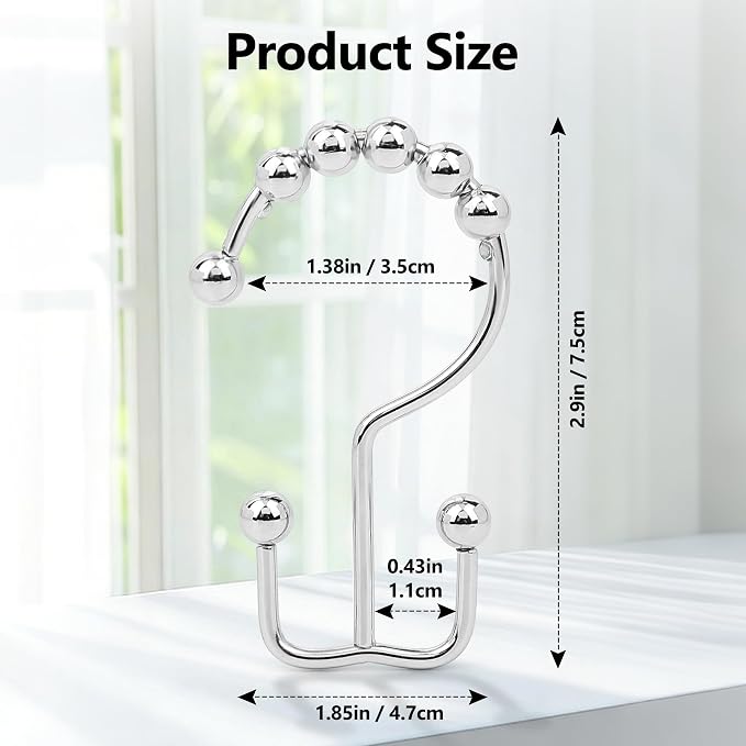 Resze 12PCS Shower Curtain Hooks, Metal Double Shower Curtain Rings - Image 2