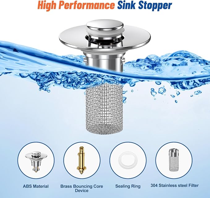 Vakabiu 2024 New Pop Up Bathroom Sink Drain Strainer Hair Catcher, Sink Drain - Image 6