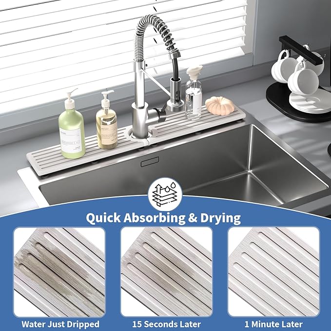 Fast Drying Kitchen Sink Splash Guard, Durable Stone Kitchen Faucet Mat - Image 5