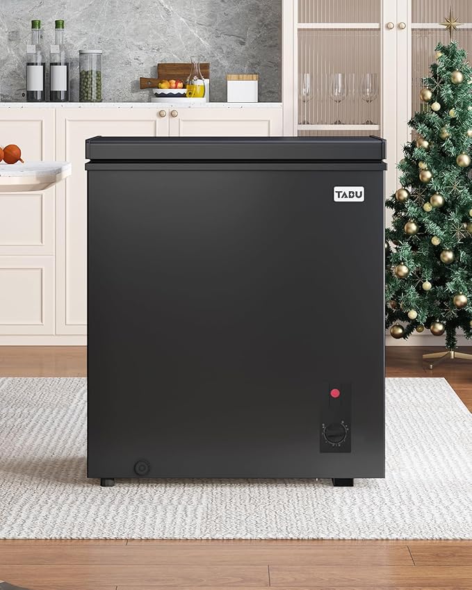TABU 3.5 Cubic Feet Chest Freezer, Freestanding Compact Top-Opening Deep Freezer with 7 Level Adjustable Thermostat & Removable Basket, Low Noise(Black, 3.5 Cu.Ft.)