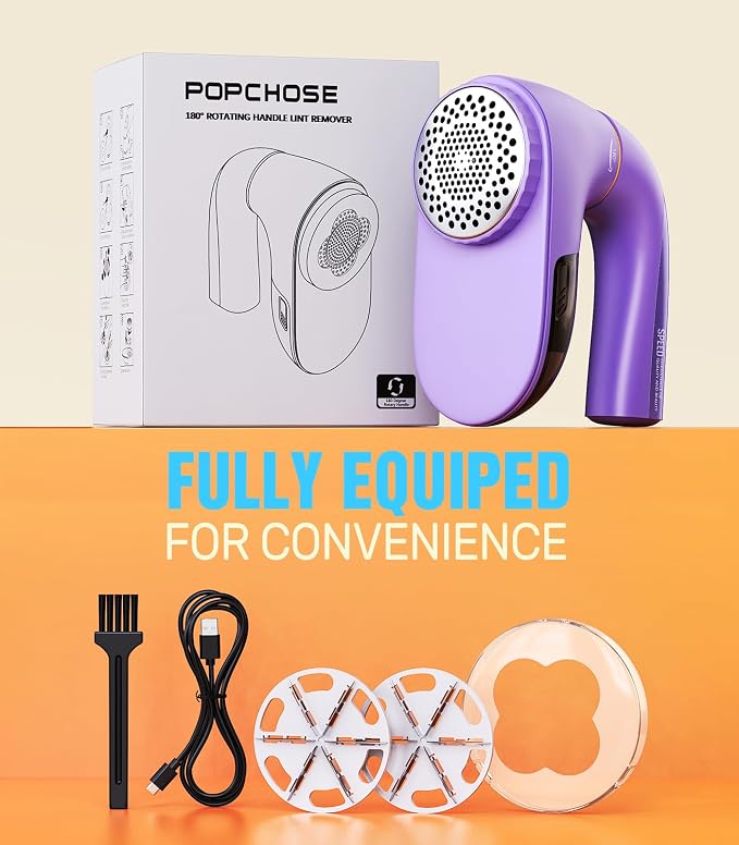 POPCHOSE Fabric Lint Shaver, 6-Leaf Blades & 2 Speed, 2000mAh Rechargeable | - Image 8