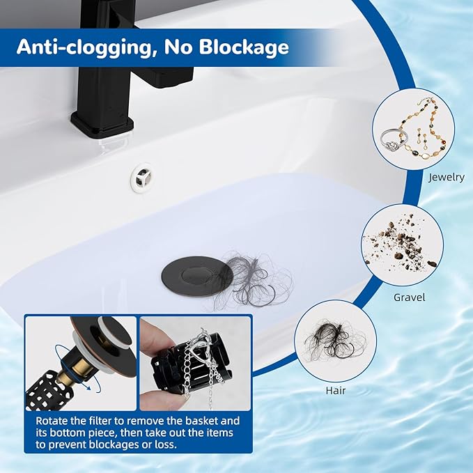 Hibbent 3 PCS Upgraded 3 in 1 Bathroom Sink Drain Strainer, Pop Up Stopper | - Image 2