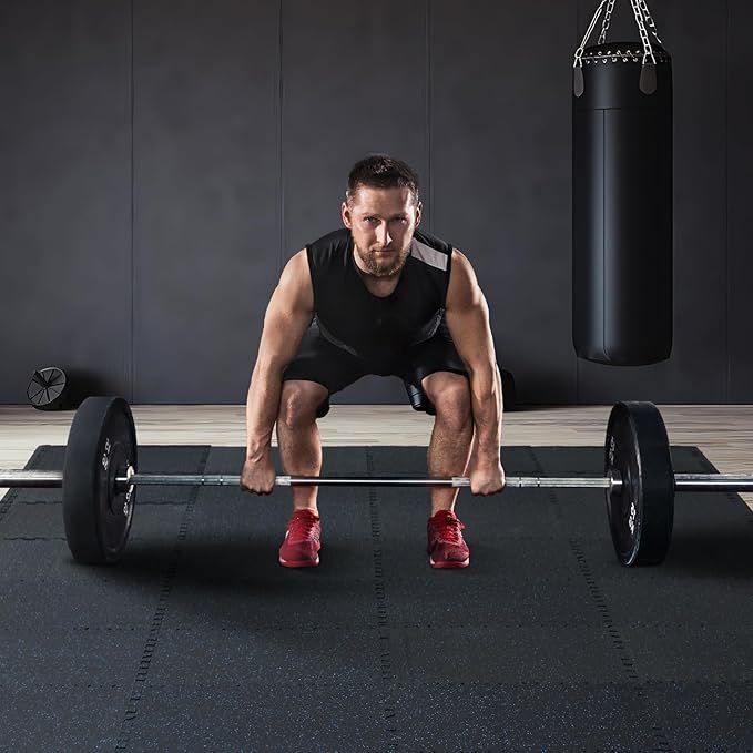 VEVOR 0.56Inch 100sq.ft 25 Tiles Gym Flooring for Home Gym, Rubber Top with High Density EVA Foam, 25 x 25In Gym Floor Exercise Equipment Mats, Interlocking Gym Mats, Puzzle Workout Mats, Black & Blue