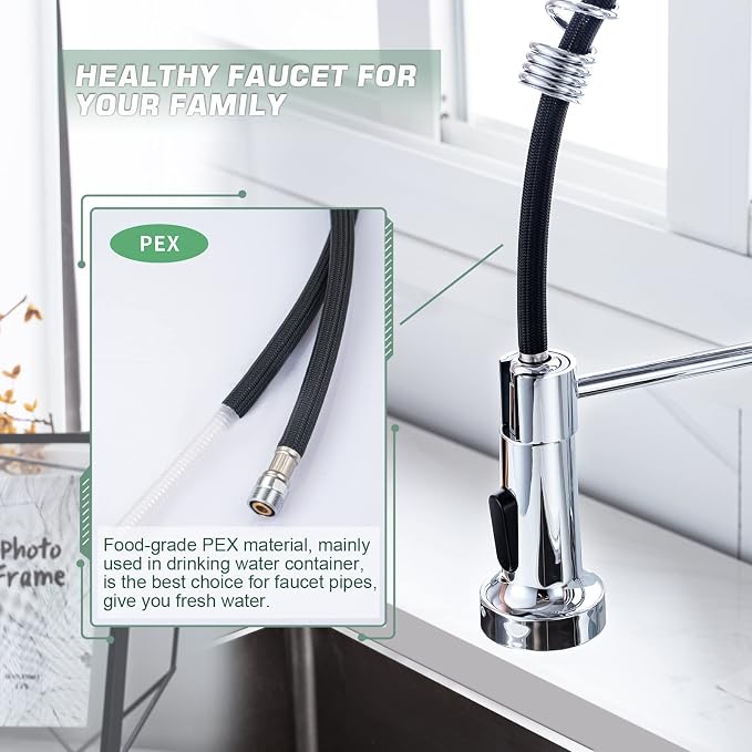 WEWE Pull-Down Kitchen Faucet, 2-Mode Sprayer, Polished Chrome, High Arc | - Image 5