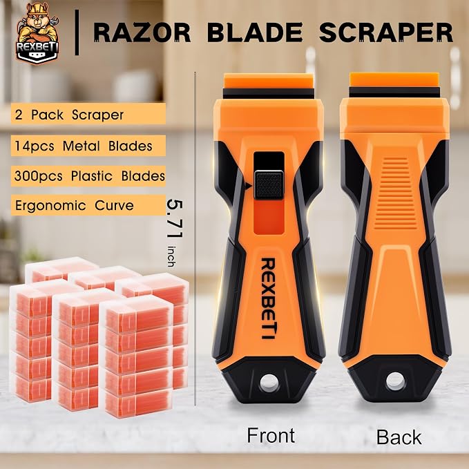 REXBETI Razor Blade Scraper Tool, 2 Pack Windows, Glass Stovetop Scraper | 14 - Image 2