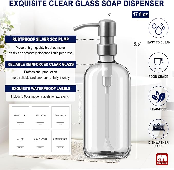 GMISUN Glass Soap Dispenser - Image 3