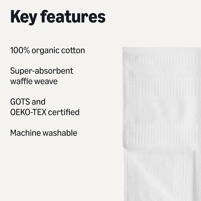 Amazon Basics Organic Cotton Waffle Kitchen Dish Cloths, Ultra Absorbent - Image 2