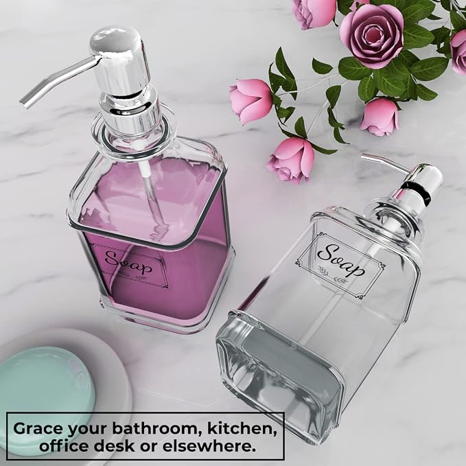 Soap Dispenser - 2 Pack, 18 Oz Antique Design Thick Glass Hand Soap Dispensers; - Image 5
