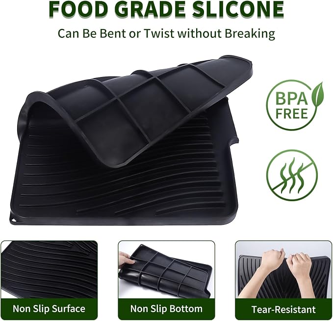 Silicone Dish Drying Mat for Kitchen Counter, Hangable & Roll-Up for - Image 3