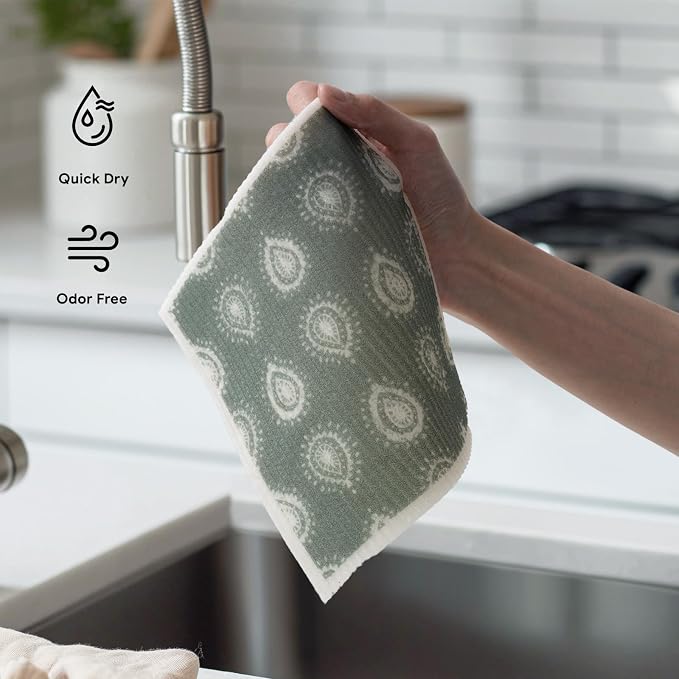 RECYCO Swedish Dishcloths for Kitchen | 5 Pack Gem Washable Dish Rags | - Image 6
