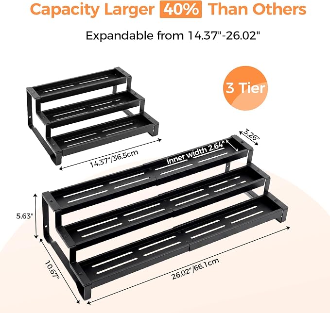 Spice Rack Organizer for Cabinet, 3-Tier Expandable 14.37"–26.02" Seasoning - Image 3