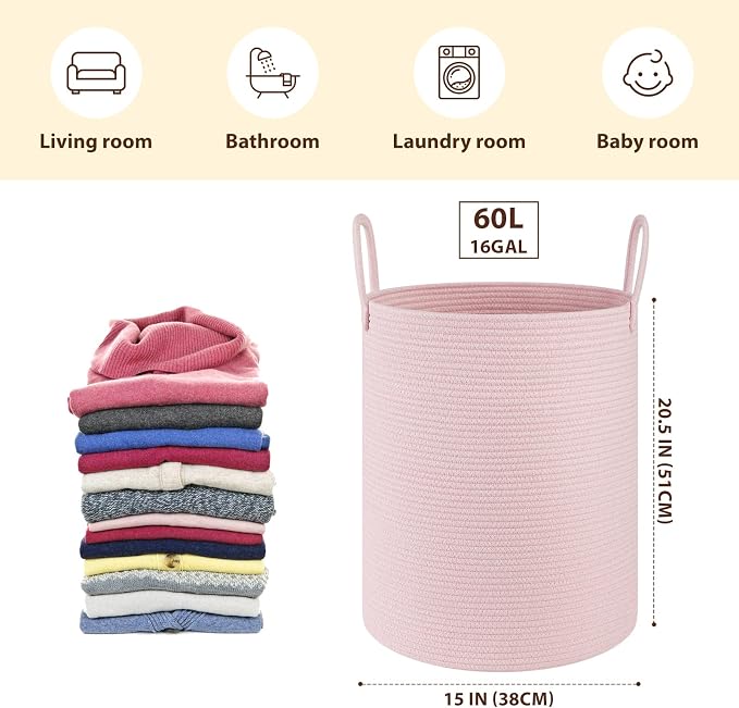 OIAHOMY 60L Nursery Hamper Laundry Basket Laundry Hamper Pink - Image 2