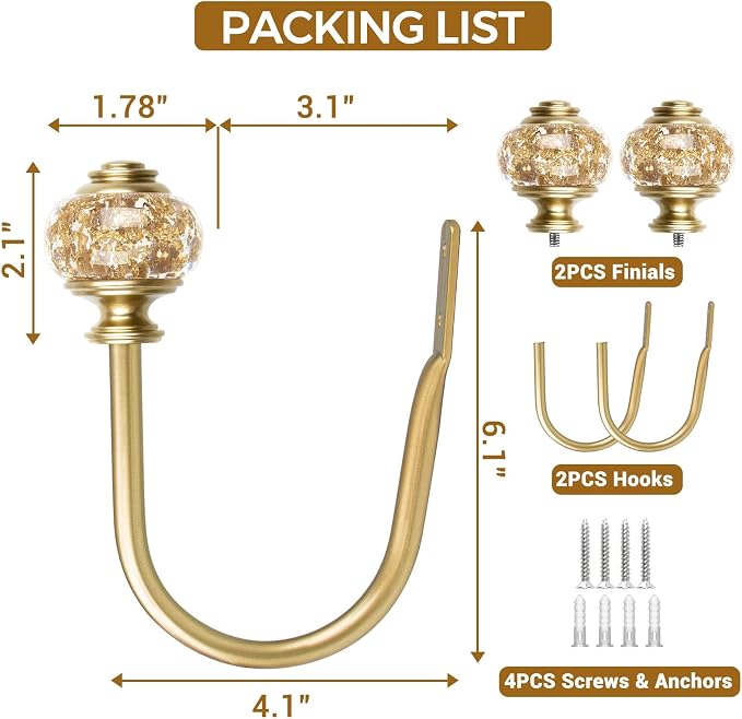 USFOOK Gold Curtain Holdbacks, Decorative Drapery Tiebacks, 2 Pack/1 Pair | - Image 8