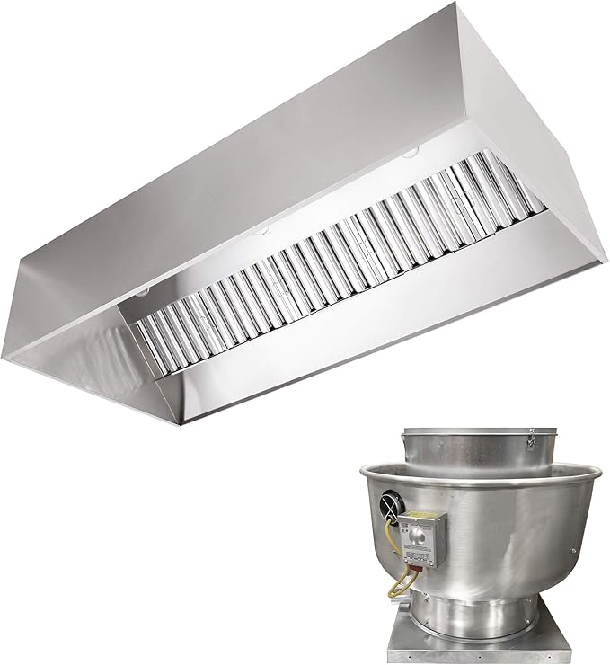 Stainless Steel Commercial Exhaust System - Hood, Fan, & Roof Curb (6' Wall Exhaust)