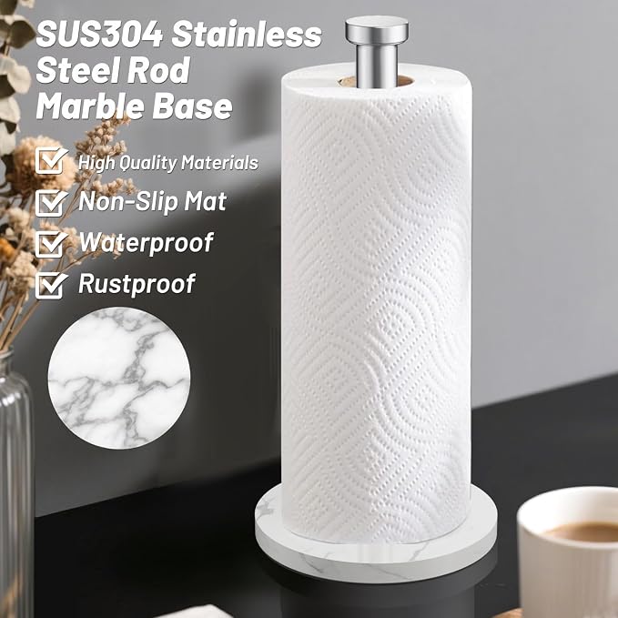 VEHHE Marble Paper Towel Holder, Weighted Base & EVA Non-Slip Pad - Image 4