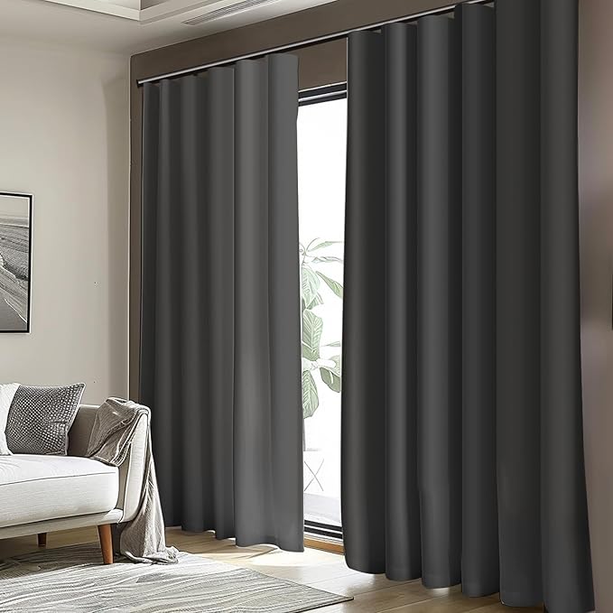 Room Divider Blackout Curtain Track Curtains Wall Dividers Panels Screen for Living Rooms Bedroom Office Privacy Partition Separation, W150 × L120 Inch,1 Panel, Black