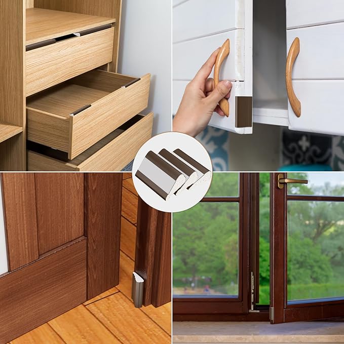 2Pcs×196" Wedge-Shape Foam Window Weather Stripping Door Seal Strip,Soundproofing Frame Insulation Tape for Exterior Front Door,Noise Cancelling Window Inserts,Door Gap Filler Light Blocker,Brown