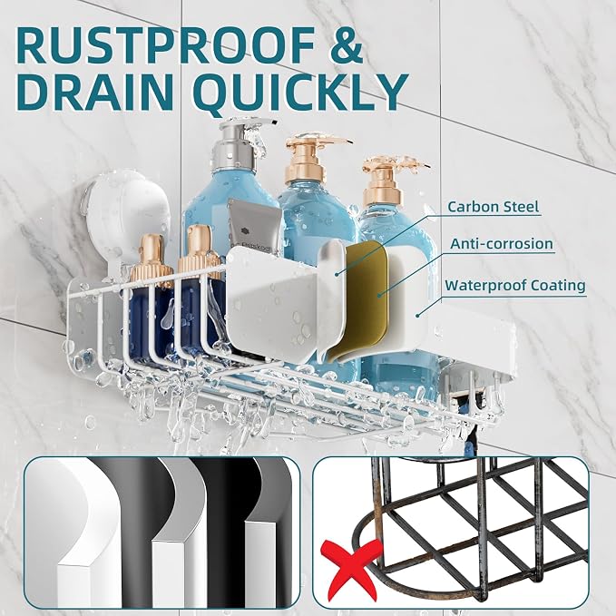 TAILI Shower Caddy Suction Cup Rustproof Metal Visible indicator White - Image 3