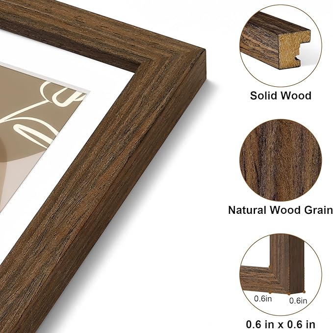 Vittanly 4x6 Picture Frame, Solid Wood Frame with Plexiglass, Includes 3.5x5 Mat, Wall Hanging or Tabletop for Photos, Home Decor, Brown, 1 Pack