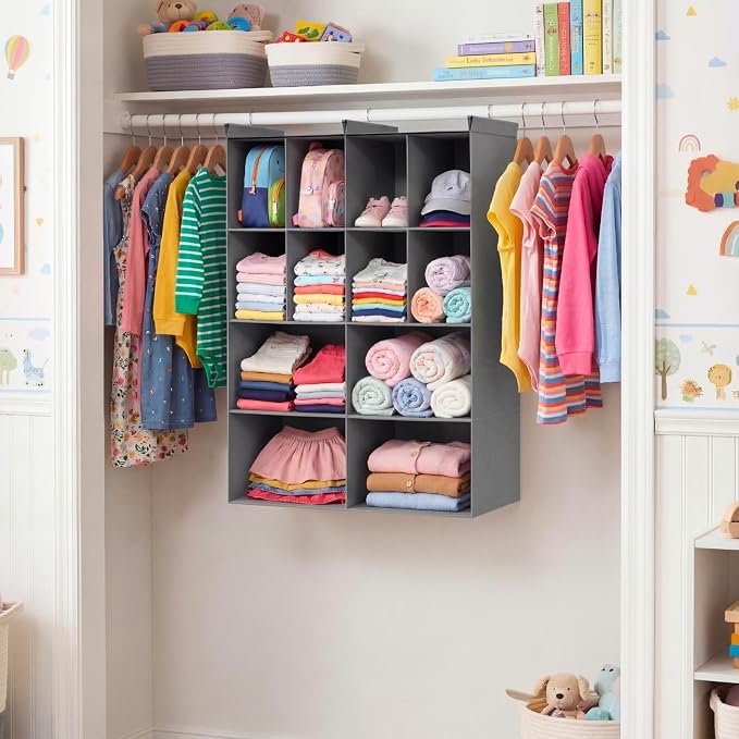 4 Tier Hanging Closet Organizer, 12 Compartments Dual Row Storage, 3 Sturdy - Image 2