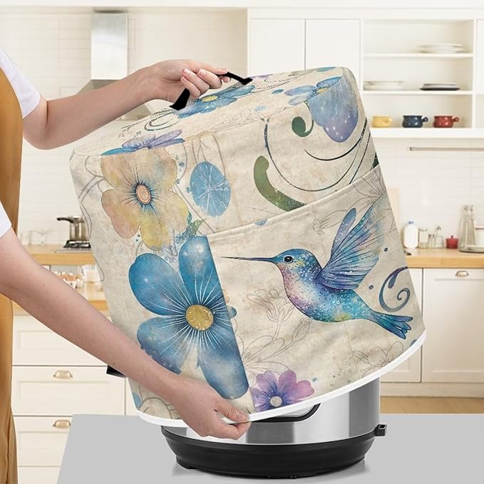 Bird Flower Pressure Cooker Cover Instant Pot Accessories Instant Pot Kitchen Appliance Dust Cover with Pockets for Rice Cooker Air Fryer Slow Cooker Dust Covers for Kitchen Size S