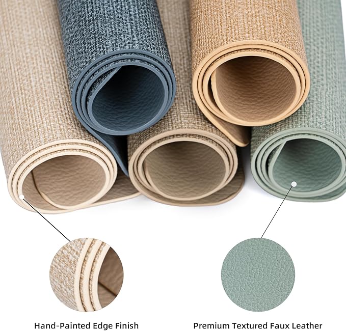 Heat Resistant Placemats Set of 4, 17x12in Waterproof Wipeable Faux Leather Non Slip Table Mats, Easy to Clean, Stain Resistant, for Kitchen Dining Room-– Warm Tan