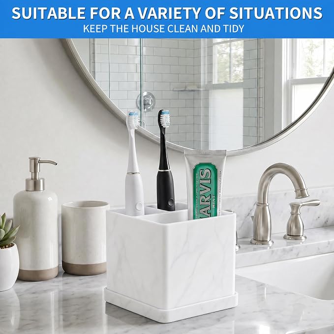 2 Pack Toothbrush Holders for Bathrooms Marble White, 3-Slot Electric - Image 8