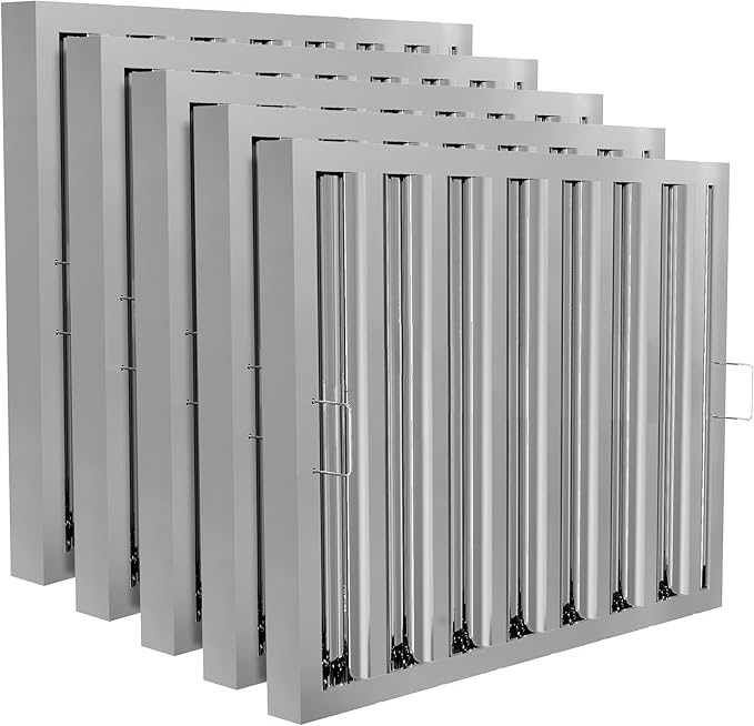 Stainless Steel Commercial Kitchen Hood Filter, Range Hood Baffle Grease Filter for Restaurant Exhaust Hoods, UL/NSF Listed, 19.5W x 24.5H Inch 7 Grooves Hood Filters（5 Pack）