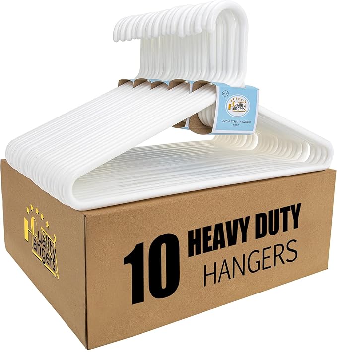 Quality White Plastic Hangers 10 Pack by QualityHangers
