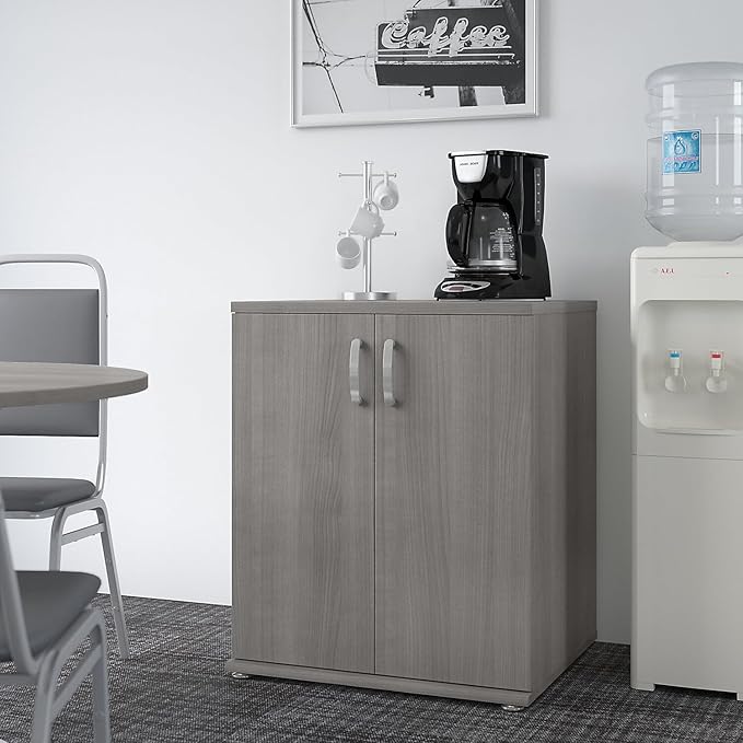 Bush Business Furniture Universal Floor Storage Cabinet with Doors and Shelves in Platinum Gray