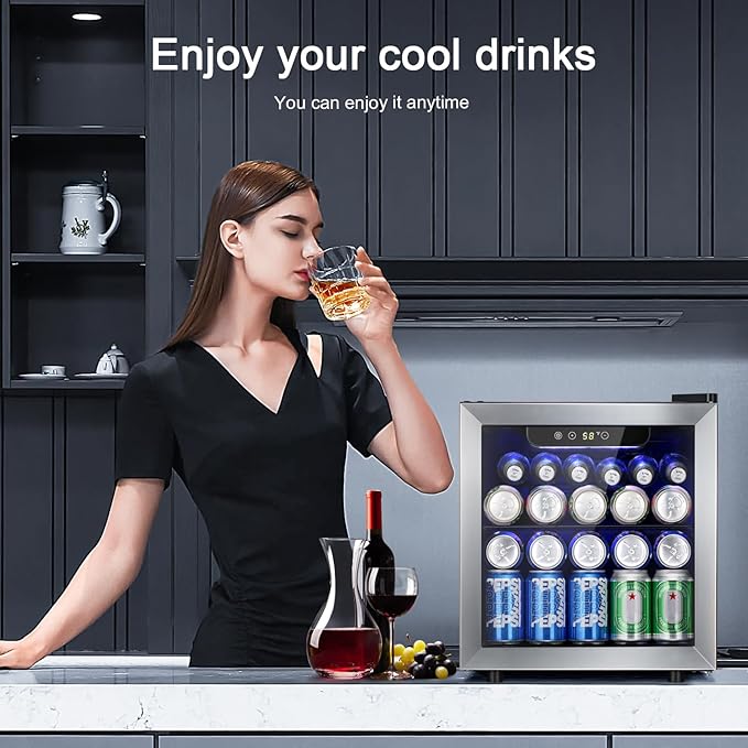 Antarctic Star 48 Can Beverage Refrigerator,12 Bottle Wine Cooler with Stainless Steel Glass Door, Digital Temperature Display,Electronic Temperature Control, Silver