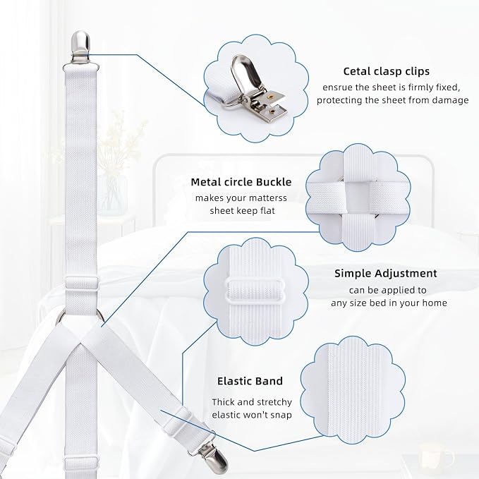 4PCS Adjustable Bed Sheet Holders, Elastic Mattress Sheet Fasteners Holder - Image 4