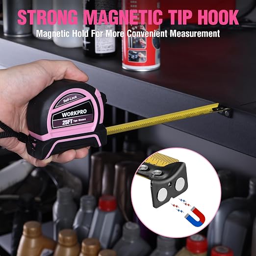 WORKPRO 25FT Pink Tape Measure, Dual Lock Measuring Tape - Image 4