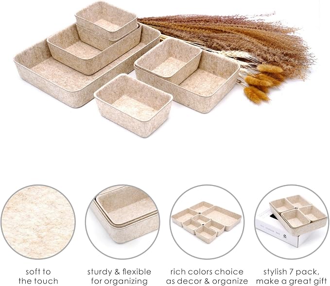 Office Drawer organizers felt storage bins Shallow Small Desk trays Draw - Image 6