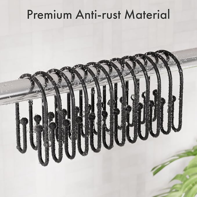 AmazerBath Shower Curtain Hooks, Simple Black Shower Curtain Hooks Rust Proof - Image 4