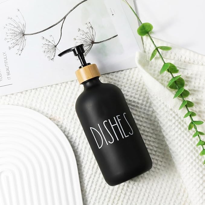 Dish Soap Dispenser for Kitchen, Matte Black Soap Dispenser, Glass Dishes Soap - Image 5