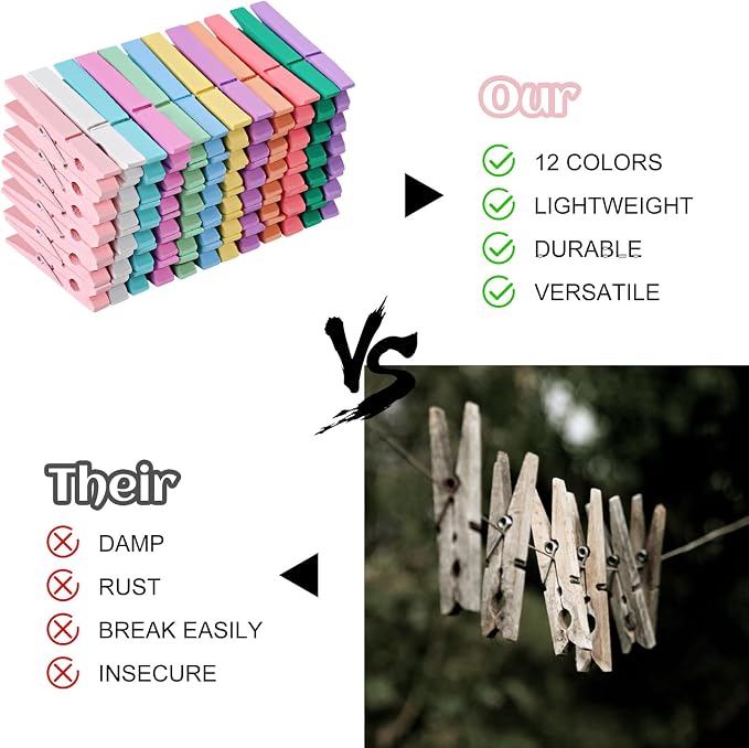 72 Pcs Wooden Clothes Pins, 2.9 Inch Clothes Pins - Image 4