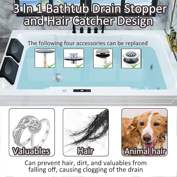 AzWzz Universal Tub Stopper Bathtub Drain Plug, Pop Up Tub Drain Hair Catcher - Image 2